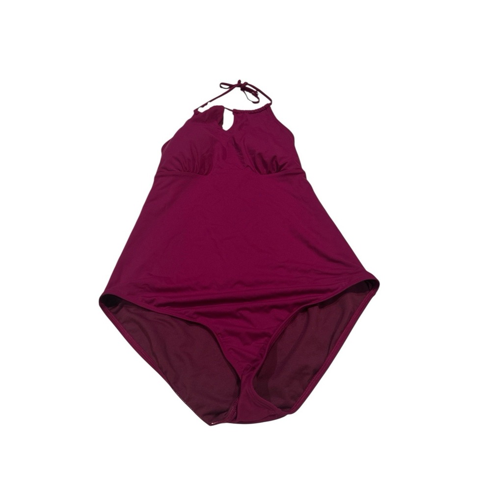 ATHLETA Purple High Neck Keyhole One Piece Scoop Back Swimsuit Size LT